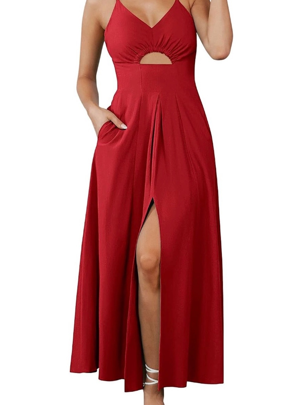 Sleeveless Cutout Maxi Dress in Red